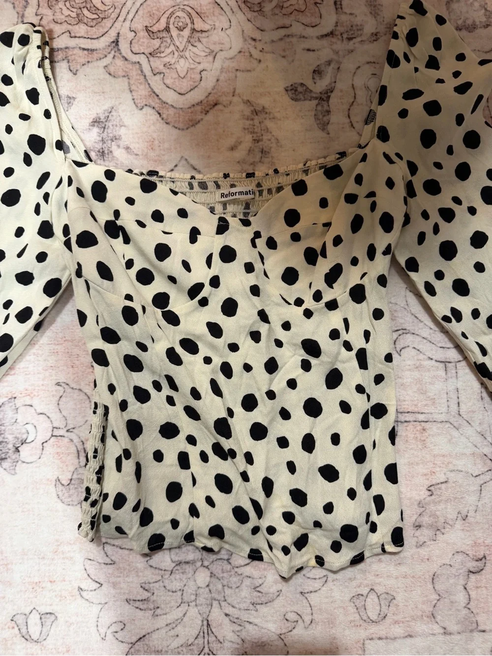 Reformation Cream and Black Polka Dot Sweetheart Blouse